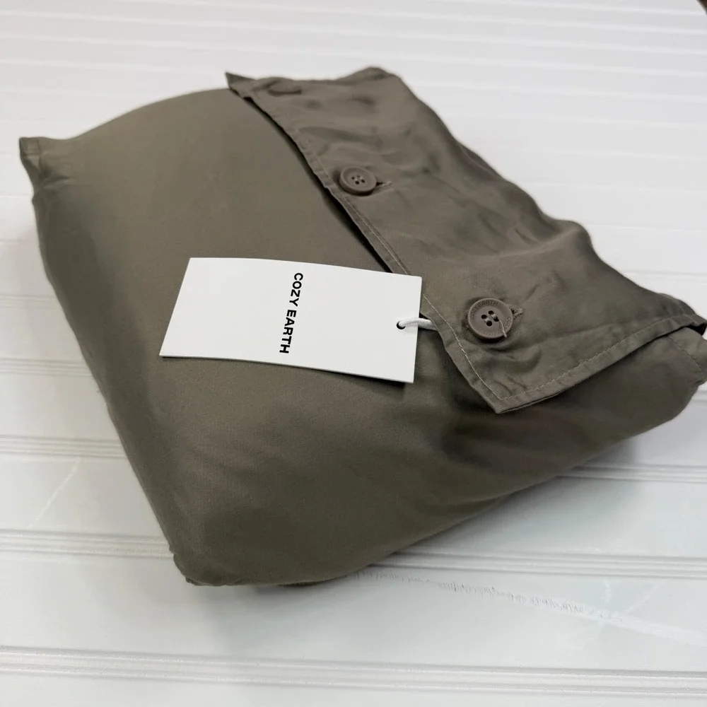 Cozy Earth Queen Bamboo Duvet Cover Walnut Brown Viscose Zip Closure NWT‎